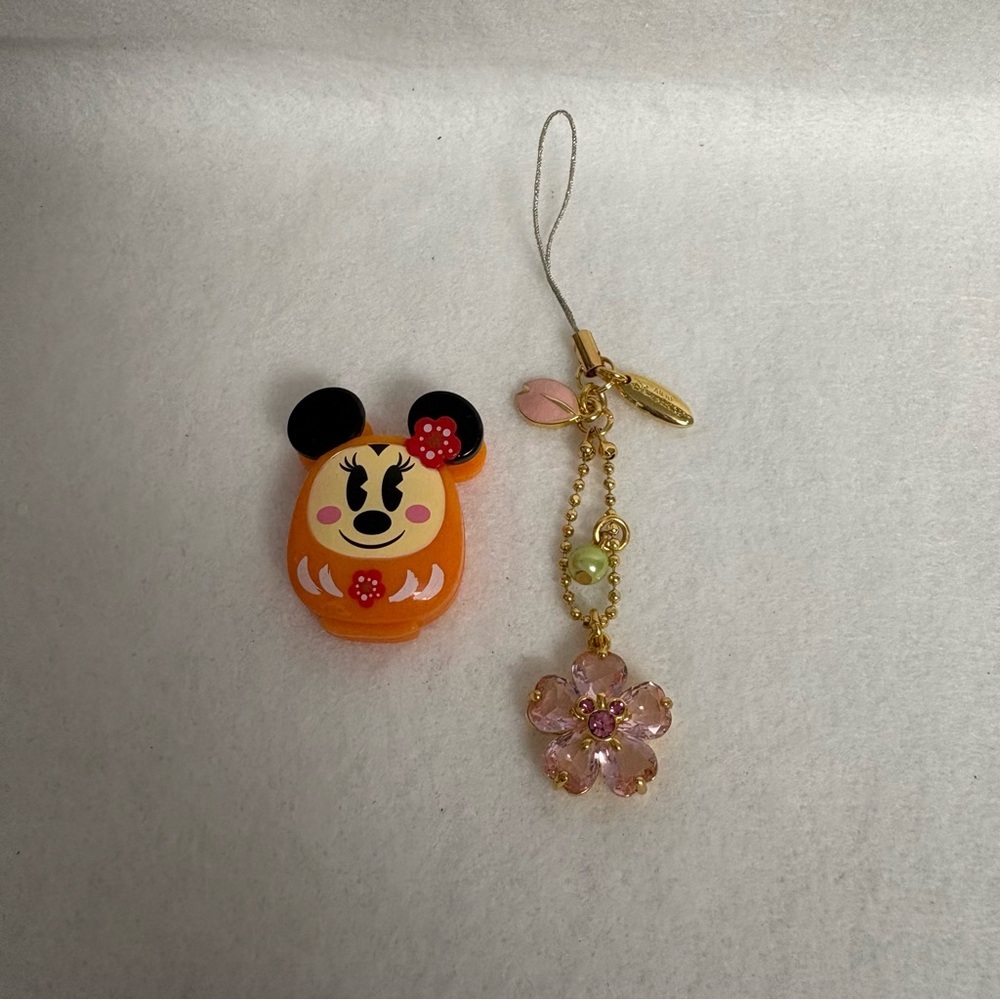 Set of 2 Minnie Mouse Daruma Clip Cherry Blossom Keychain TDR Tokyo Disneyland